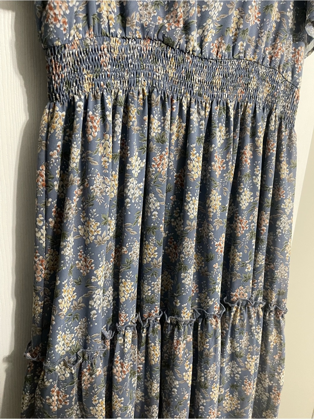 Women’s Mikarose Dusty Blue Floral Tiered Dress - Picture 3 of 7